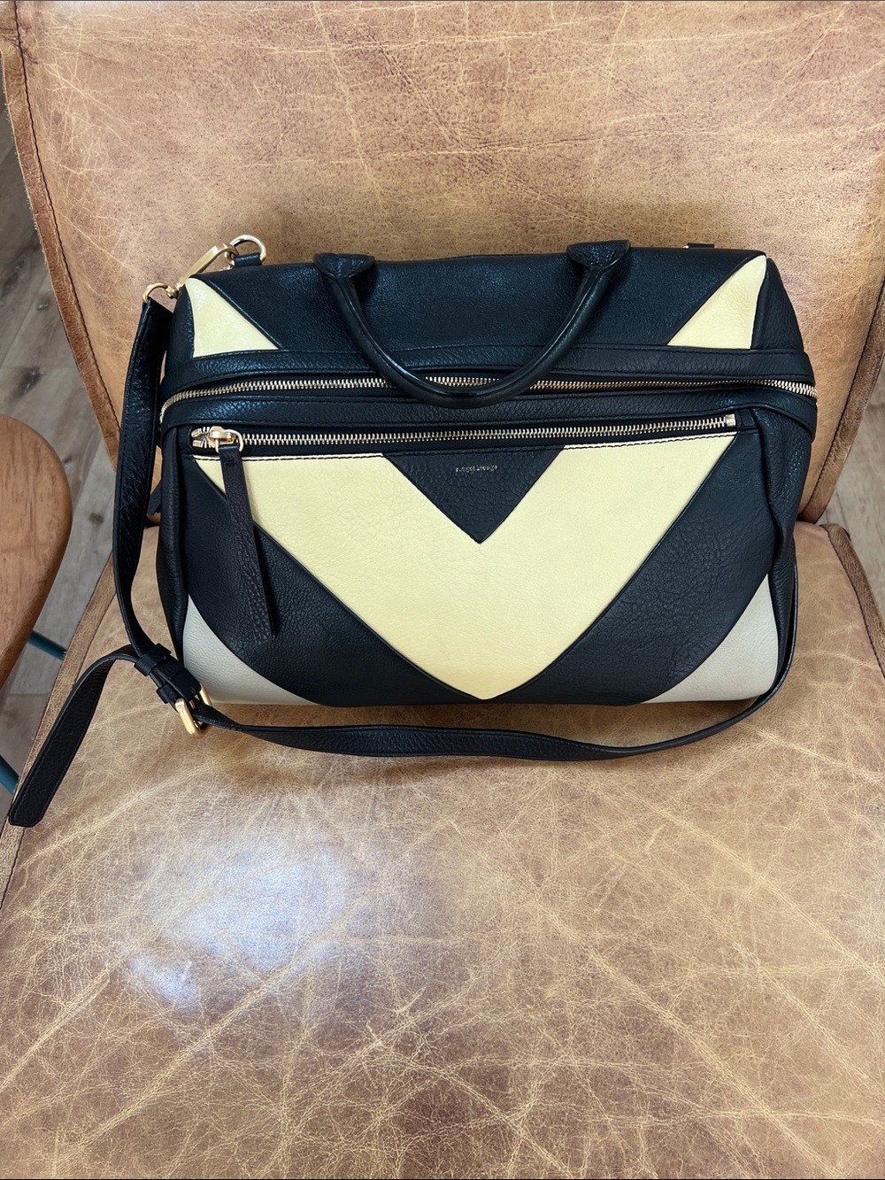 Black & Cream Chevron Leather Satchel Rouge & Lounge leather purse
